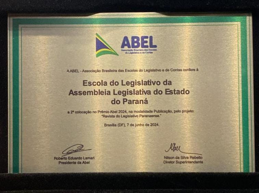 A “Revista do Legislativo Paranaense” ficou com a segunda colocação no Prêmio ABEL 2024, na modalidade “Publicação”.