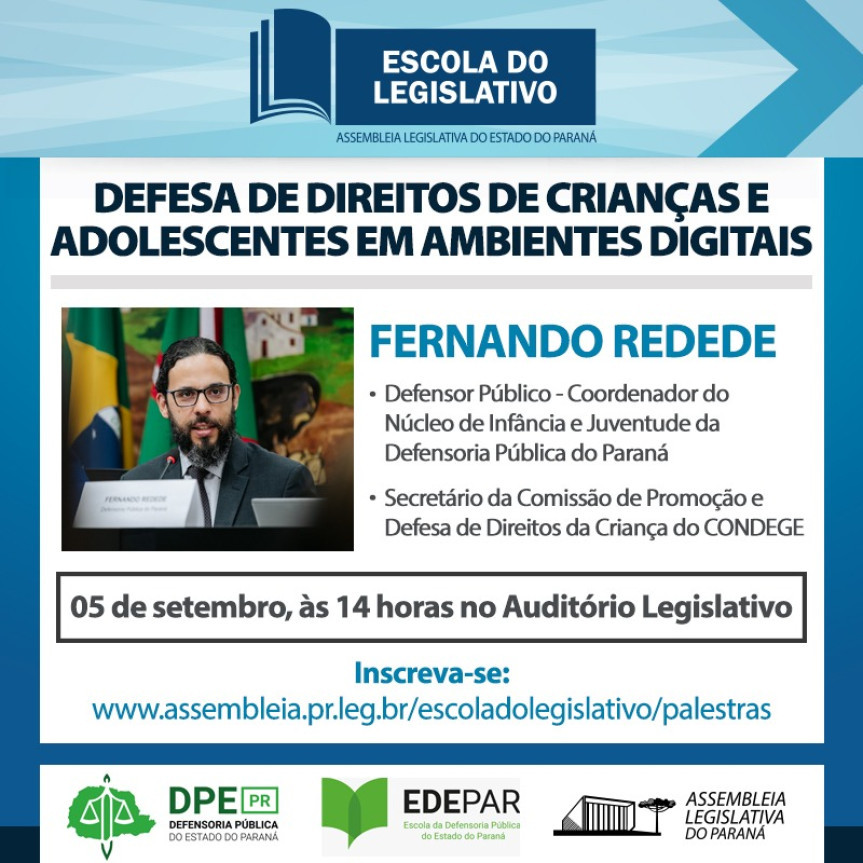 Assembleia Legislativa do Paraná | Notícias > Assembleia recebe palestra sobre a “Defesa de Direitos de Crianças e Adolescentes em Ambientes Digitais”