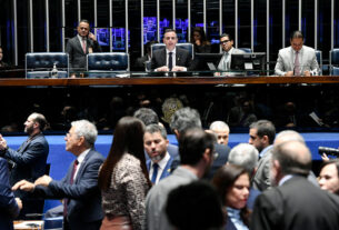 Parlamentares acompanham a sessão.