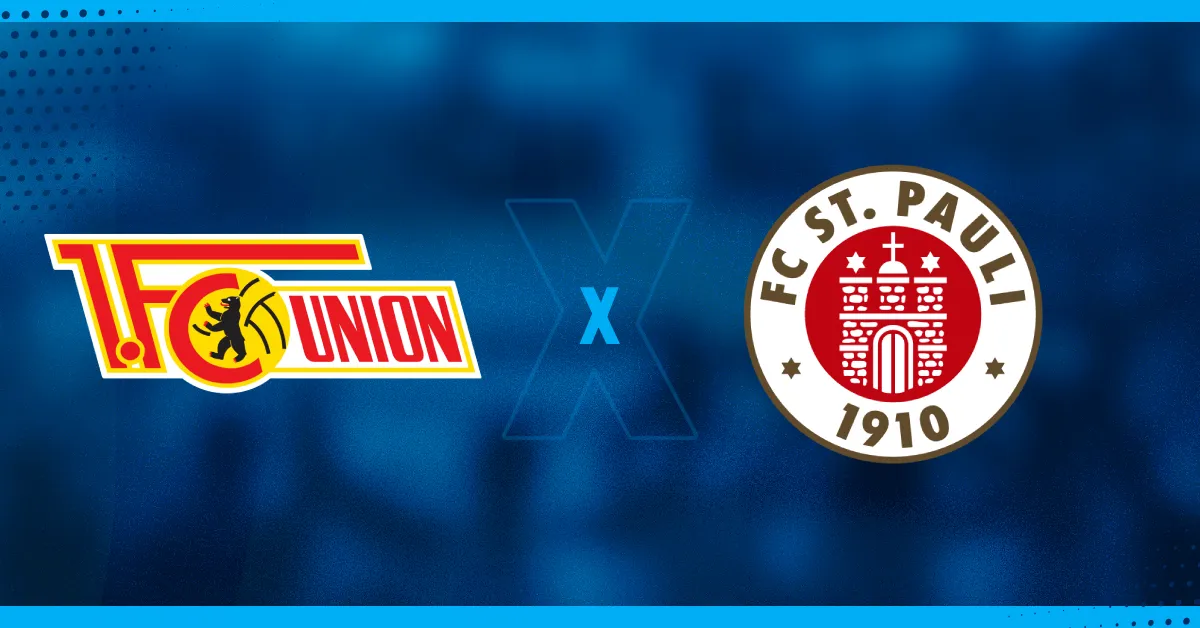 Escudos de Union Berlin e St. Pauli, que se enfrentam pela Bundesliga.