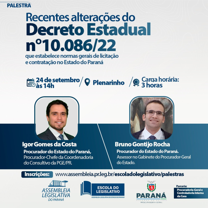 Assembleia Legislativa do Paraná | Notícias > Assembleia Legislativa abre inscrições para a palestra sobre as alterações nas normas gerais de licitação e contratação no Estado do Paraná