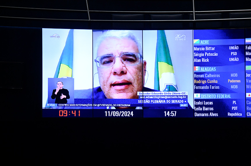 Em pronunciamento, via videoconferência, senador Eduardo Girão (Novo-CE).