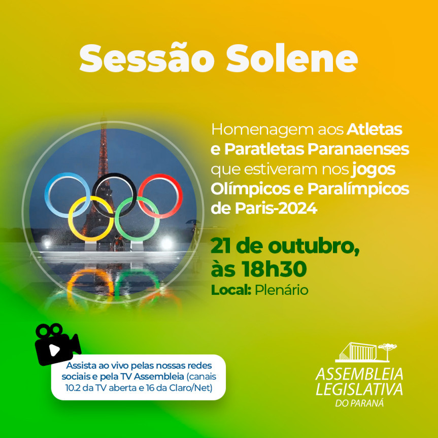 Assembleia Legislativa do Paraná | Notícias > Atletas e paratletas paranaenses serão homenageados na Assembleia Legislativa do Paraná