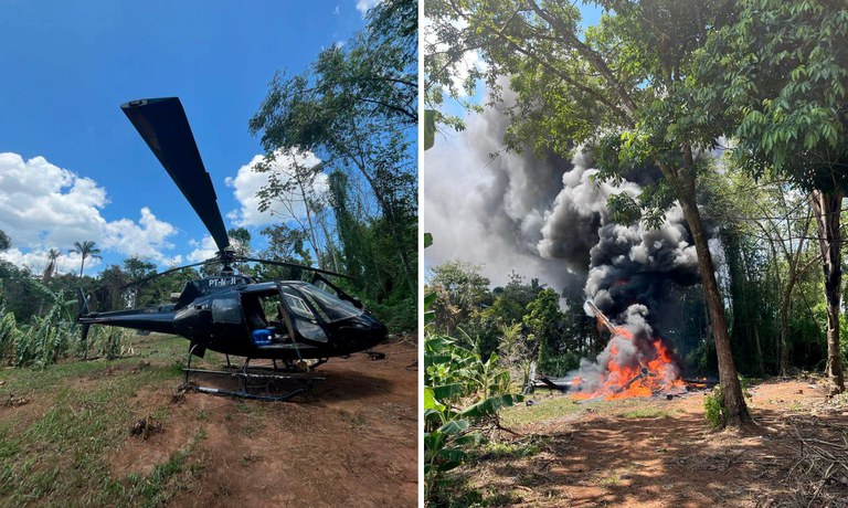 FAB destrói helicóptero usado em garimpo ilegal na Terra Yanomami em ação conjunta com PF e Ibama — Agência Gov