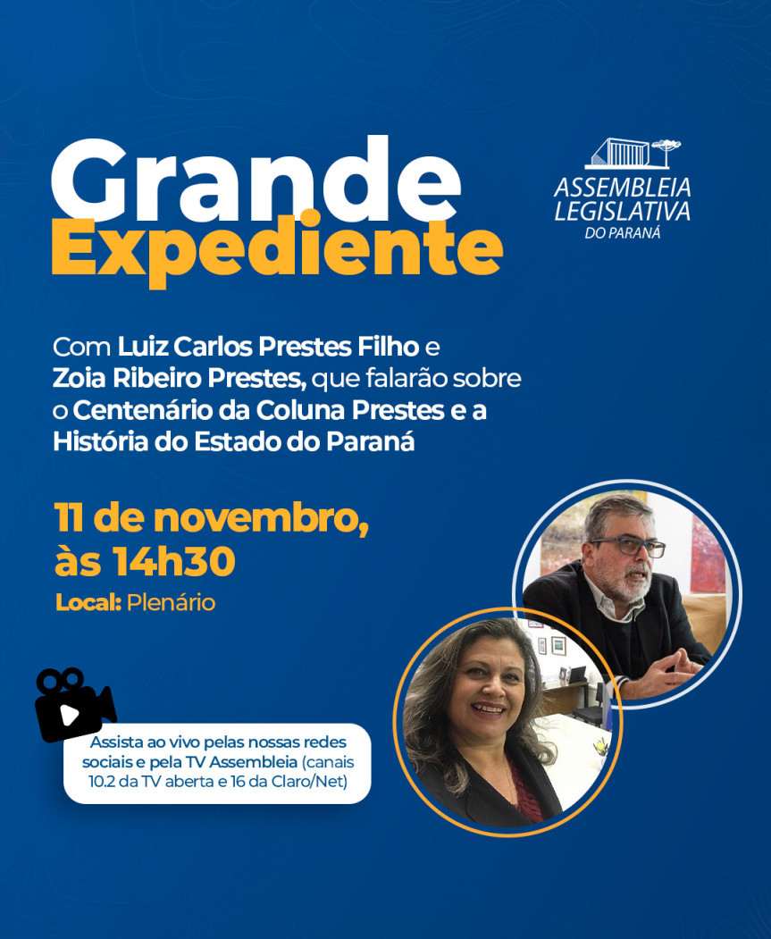 Assembleia Legislativa do Paraná | Notícias > Legado histórico da Coluna Prestes será lembrado na Sessão Plenária da Assembleia Legislativa na próxima segunda-feira (11)