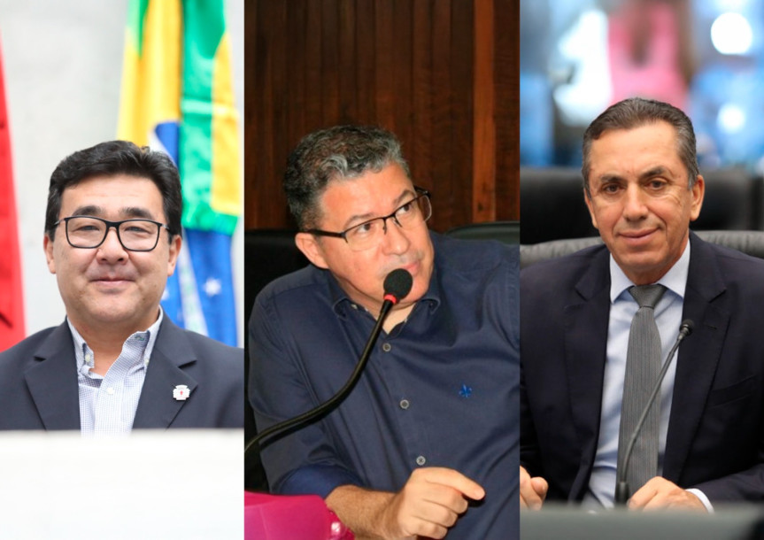 (Esq. p/ dir.) Jairo Tamura (PL), Dr. Leônidas (CDN) e Wilmar Reichembach (PSD).