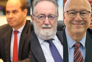 (Esq. p/ dir.) Deputados Evandro Araújo (PSD); Tercilio Turini (MDB); e Luiz Claudio Romanelli (PSD).