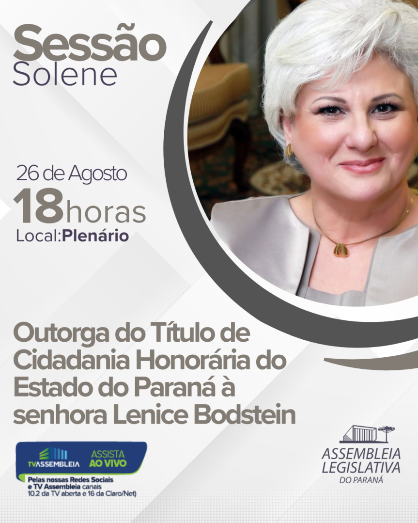 Assembleia Legislativa do Paraná | ALEP | Notícias > Assembleia reconhece trajetória da desembargadora Lenice Bodstein com o título de Cidadania Honorária