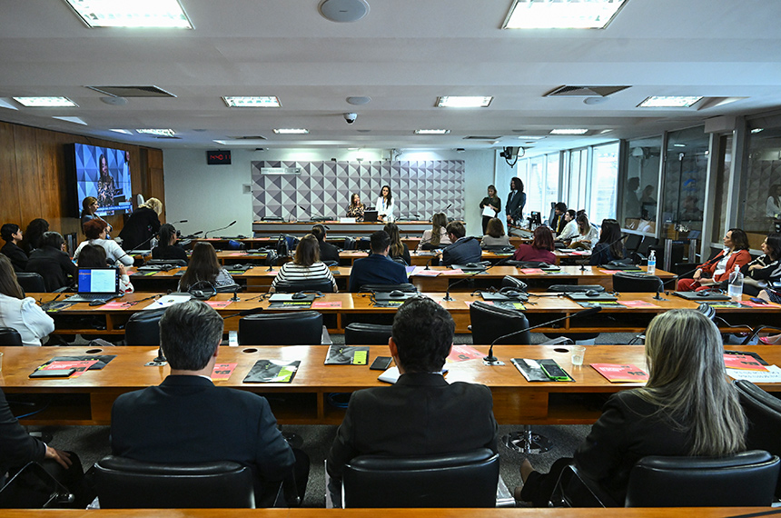 À mesa, presidente da CDHHAIA, senadora Mara Gabrilli (PSD-SP), conduz reunião.