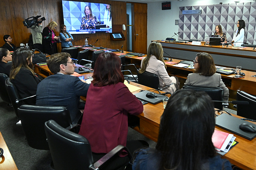 À mesa, presidente da CDHHAIA, senadora Mara Gabrilli (PSD-SP), conduz reunião.