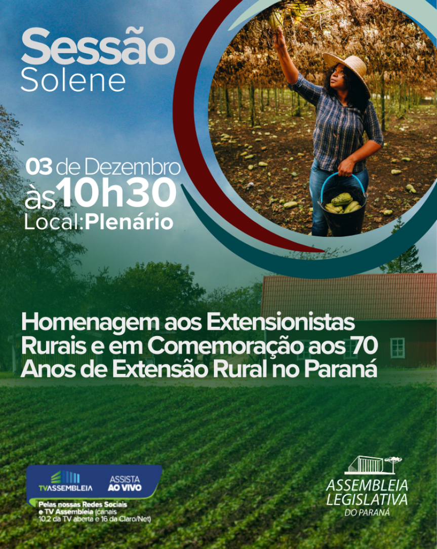 Assembleia Legislativa do Paraná | ALEP | Notícias > Assembleia celebrará 70 anos de Extensão Rural e homenageará profissionais do IDR-Paraná